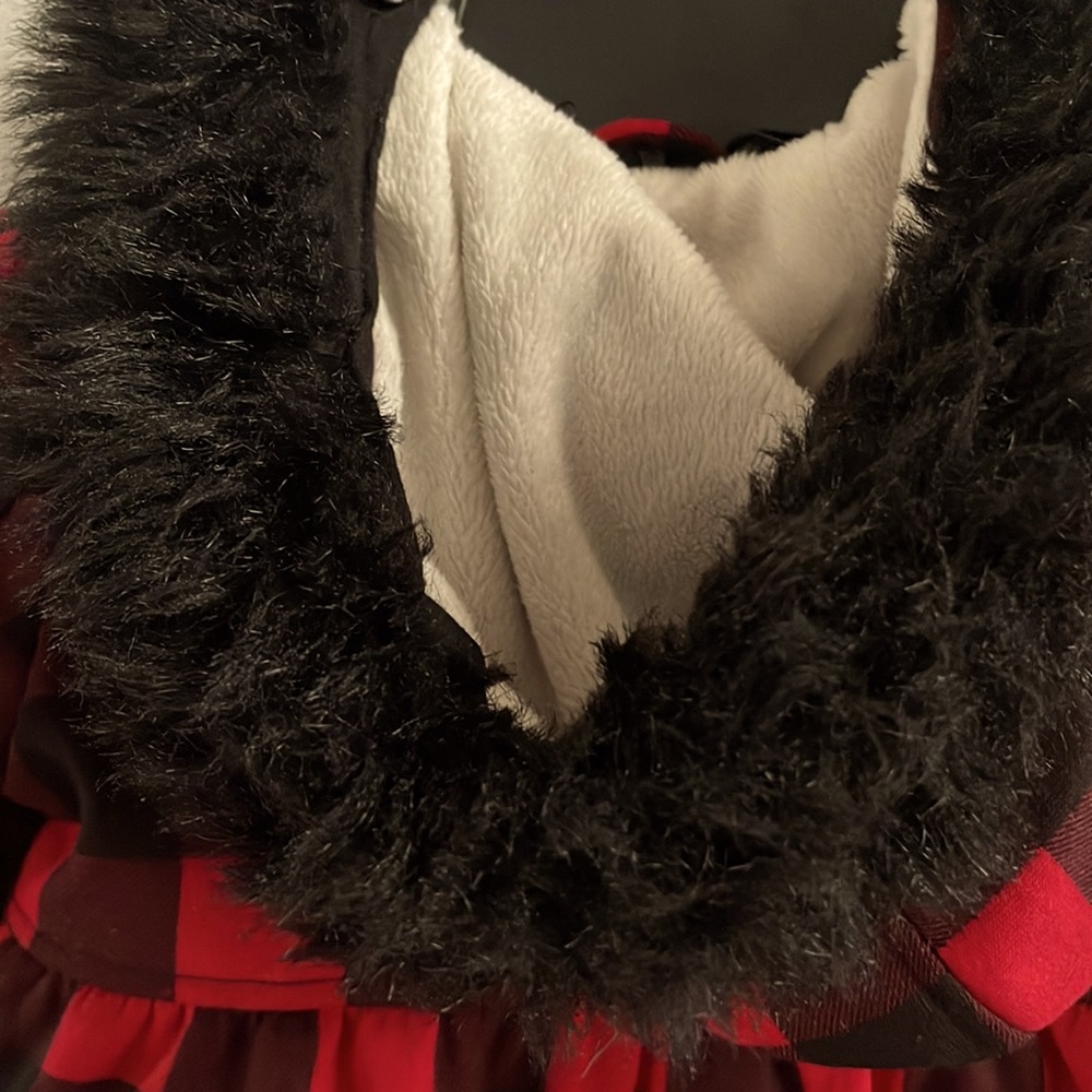 Plaid Pea Coat w/ Faux Fur Hood - Picture 3 of 5